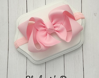 Baby Headband, bow headband, stretchy bow headband, infant headband, light pink bow headband, baby headband, newborn headband, pink bow band