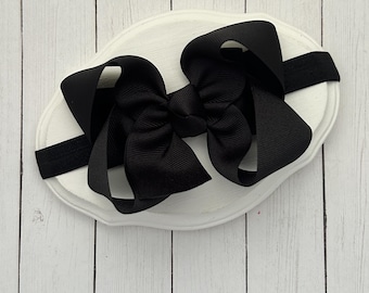 Baby Headband, bow headband, infant headband, black bow headband, black headband, newborn headband, 4.5 inch baby headband