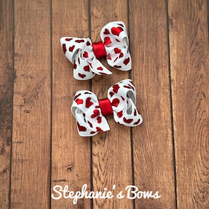 Valentine&#39;s piggie set, valentines pigtail bows, red hearts bows, toddler bows