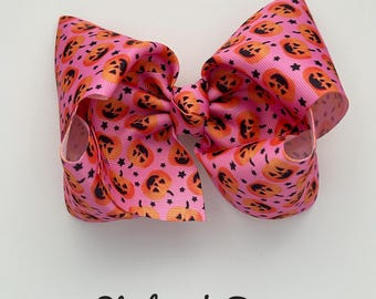 Pink Halloween bow, Pink Pumpkin Hairbow, pumpkin bow, fall bow, halloween bow, Halloween bow, Halloween hairnow, pink halloween bow