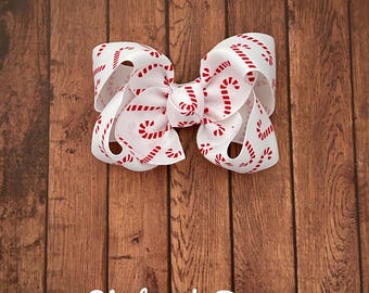 Candy cane bow, candy cane hairbow, Christmas hairbow, toddler bow, 4 inch Christmas bow, Christmas bow
