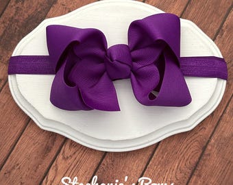Baby Headband, bow headband, stretchy bow headband, infant headband, purple bow headband, purple baby headband, newborn headband