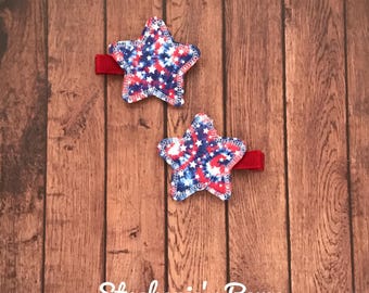 4th of July pigtail set, 4th of July clips, 4th of July hairclips, toddler bows, red white and blue bows, patriotic bows, star clips