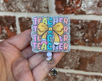 teacher badge reel, school badge reel, educator badge reel, bow badge reel, pencil badge reel