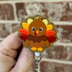 Thanksgiving badge reel, turkey id holder, turkey badge reel, fall id badge holder, teacher badge reel, nurse badge reel, fall badge reel