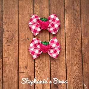 Pink strawberry pigtail bows, strawberry piggies, strawberry bow