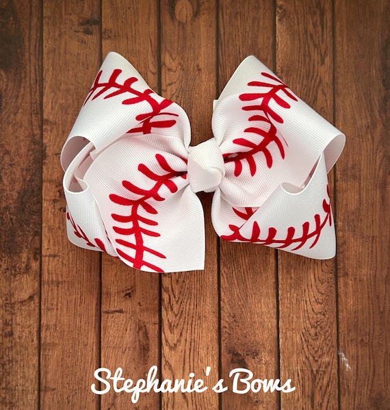 Baseball Hairbow, boutique bow, sports bow, baseball bow, grosgrain baseball bow, big baseball bow
