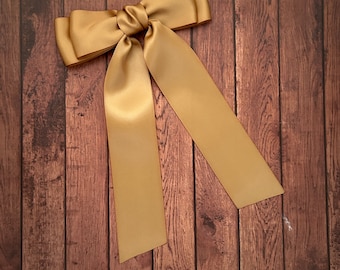 long tail bow, gold bow, satin bow, boutique bow, gold hairbow, satin bow