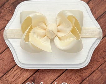 Baby Headband, bow headband, stretchy bow headband, infant headband, ivory bow headband, ivory baby headband, newborn headband