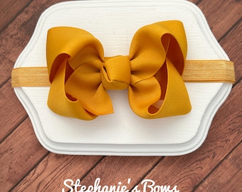 Baby Headband, bow headband, stretchy bow headband, infant headband, gold bow headband, baby headband, newborn headband