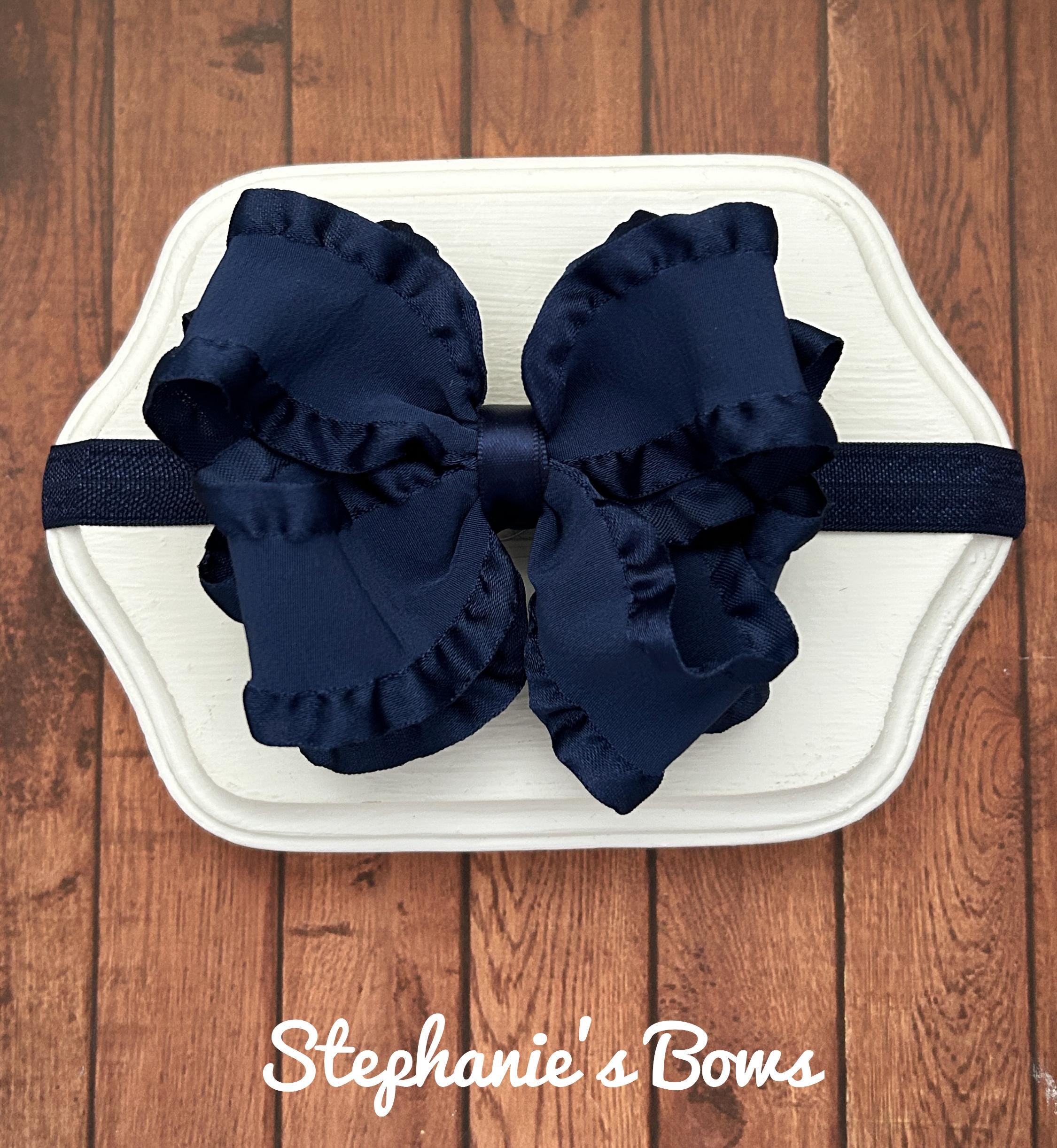 Navy Blue Hairbow, Double Ruffle Navy Bow, Fancy Navy Bow, Navy Ruffle Bow, Wedding Bow, Baby ...