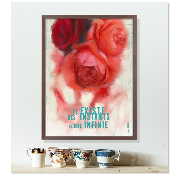 bouquet, fleur, roses, affiche, illustration, peinture numérique