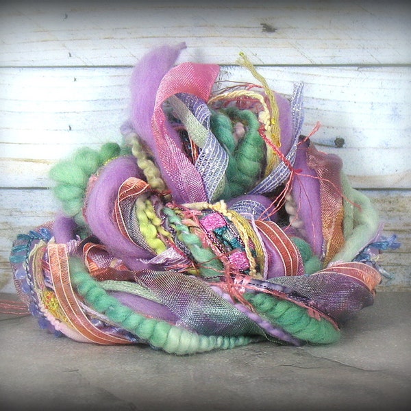 The Dollhouse Elements 30yd 15x2 Art Yarns Specialty Ribbons Bundle . Mixed Media Fibers Textile Craft Pack . Wintergreen Lavender Pink Iris