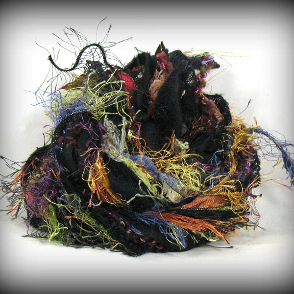 Something Wicked Elements 26yd Yarn Bundle . Mixed Media Fantasy Fiber Art Textile Craft Kit . Sari Silk Wool Dyed Ribbon Novelty Yarn Pack