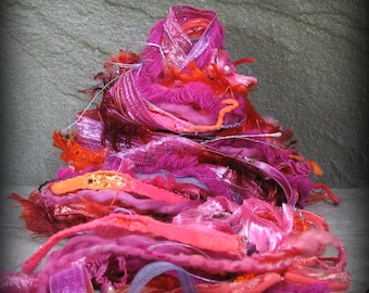 Sorbet Elements 26yd 13x2 Art Yarn Bundle . Fuchsia Orange Hot Pink Magenta Mixed Media Fiber Sampler