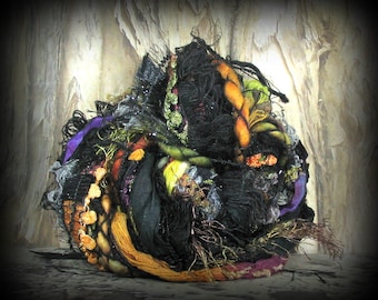 Goblin Gulch Elements Art Yarn Bundle 26yds 13x2 . Sari Silk Wool Hand Dyed Ribbon