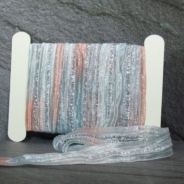 5yds Louisa Harding Sari Ribbon #09 . Blue Pink Silver Metallic Sparkle . Dreamcatcher Scrapbook Mixed Media Journal Tags Gift Wrap Ribbon