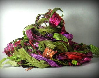 Midnight in the Garden Elements 12yd Fiber Art Yarn Bundle . Burnt Rose, Pink, Plum, Lavender, Violet, Rust, Sage . Hand Dyed Yarn Ribbons