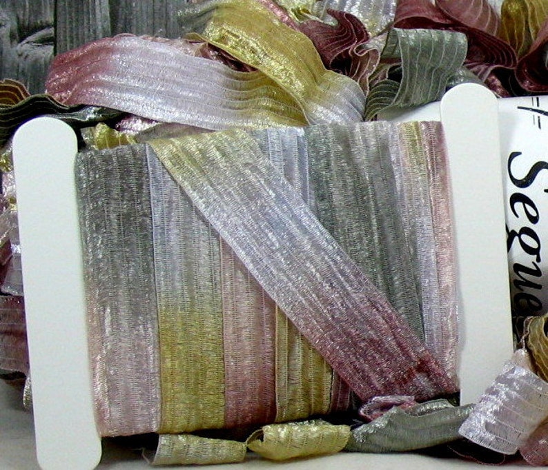 5 Yards Trendsetter Segue Ribbon 1334 . Mauve Pink Champagne Gray . Gift Wrap Dreamcatcher Scrapbook Mixed Media Journal Fiber Art Crafts image 2