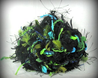 Firefly Fantasy Fiber Elements 6x2 12yd Art Yarn Bundle . Black Turquoise Blue Lime Teal Purple Sage . Painted Yarn Novelty Yarn Sample Pack