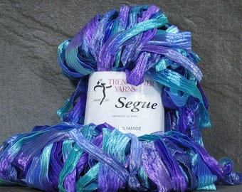 Trendsetter Segue Ribbon Yarn . High Tide 06 . Teal Aqua Lavender . Fiber Painting Art Quilt Dreamcatcher Mixed Media