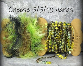 5/5/10 Yards Muench Fabu 4312 and/or Dark Horse Soft 1102 Coordinates . Sage Moss Yellow . Mixed Media Journal Scrapbooking Trim