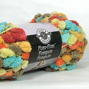 Loops & Threads Pom Pom Yarn #3 Outdoors . 46 yards/42m . Novelty Yarn . Turquoise Terra Cota Tan Brick Gray Aqua