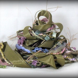 Forgotten Elements 12yd Specialty Ribbons Luxury Art Yarns Pearls Fiber Bundle . Mixed Media Journal . Bronze Mauve Iris Taupe Raisin Silver