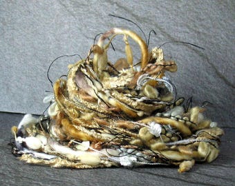 Pebbles Elements 12yds 6x2yds . Desert Neutrals Art Yarn Bundle . Mixed Media Fibers Textile Craft Kit . White Tan Black Gray