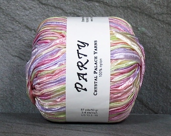 Party Ribbon Yarn by Crystal Palace . Spring Picnic #409 . 87yds/50 gm. Pink Lavender Watergreen . Novelty Yarn