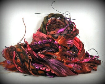 The Devil Made Me Do It Elements 16x1 16yd Fiber Art Yarn Bundle . Wool Specialty Ribbons Luxury Yarns Pack . Red Orange Brown Plum Purple