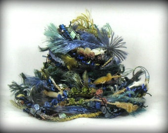 Switchback Elements 12yd 6x2 Rustic Fiber Art Yarn Bundle . Blue Tan Teal Chestnut