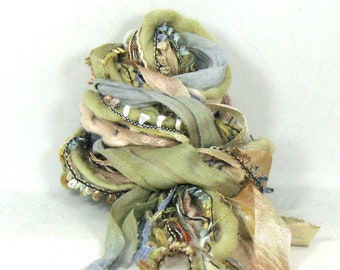 Wadi Elements 18x1 18yd Desert Neutrals Art Yarn Bundle . Wool Painted Sari Silk Yarns Sample Pack . Tan Blush Khaki Gray