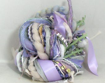 Chloris Elements 18yd 18x1 Art Yarn Fiber Bundle . Junk Journal Mixed Media . Lavender Oyster Mint White . Chiffon Wool Satin Art Yarns Pack