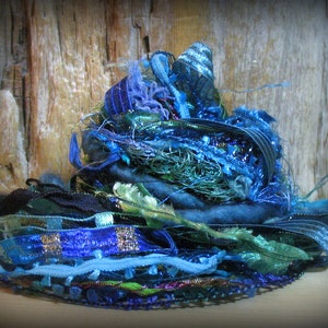 Fantasy Falls Elements 16yd 16x1 Fiber Art Yarn Bundle . Wool Sari Silk Novelty Yarn . Mixed Media Textiles . Teal Turquoise Aqua Green Blue