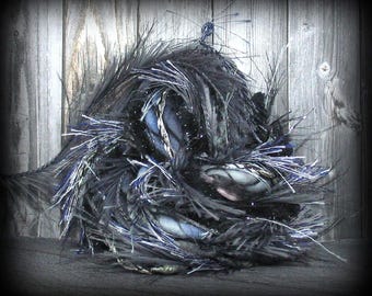 Wolf Elements 12yd 6x2 Fiber Art Yarn Bundle . Mixed Dark Neutral Yarns Pack . Blue/Gray Black Charcoal Silver Metallic