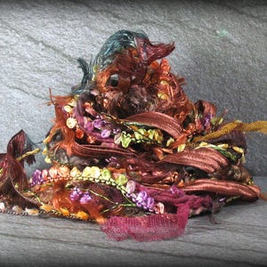 Before the Frost Elements 6x2 12yd Fiber Art Yarn Bundle .Novelty Yarns Flags Specialty Ribbons . Brown Rust Orange Gold Wine Caramel