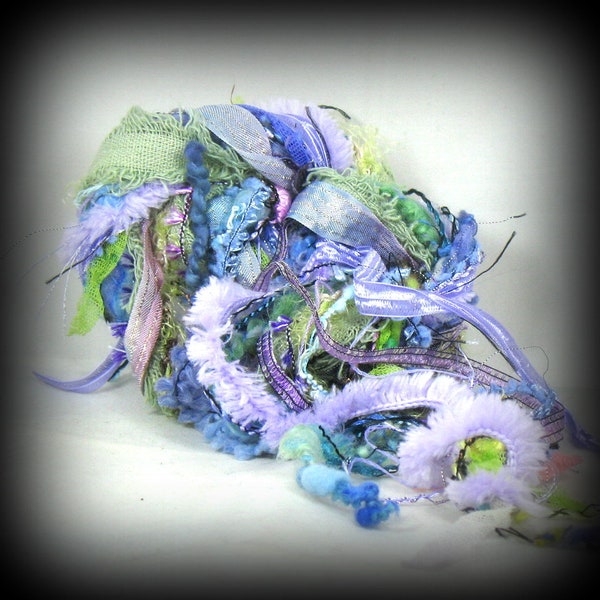 Highland Mist Elements 18x1 18yds Art Yarn Bundle . Dyed Ribbon Handspun Wool Luxury Fiber Samples Pack . Blue Lavender Pink Aqua Sage Mint