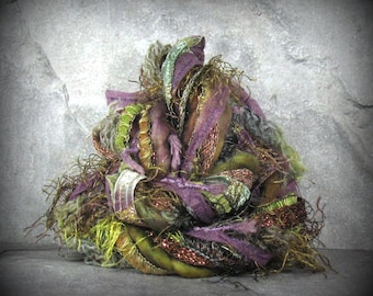 Guinevere Elements 12yd 6x2 Fantasy Fiber Art Yarn Bundle . Earth Tones Mauve Moss Bronze