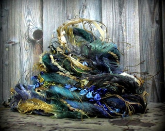 Urban Cowgirl Elements 6x2 12yd Rustic Fibers Art Yarn Bundle . Teal Cobalt Tan Bronze Cream
