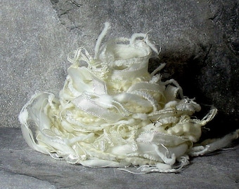 High Heeled Sneakers Elements 6x2 12yd Art Yarn Bundle . Features Alpaca Pearls on Lace . Winter White