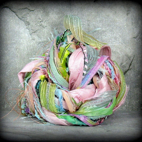 Watercolors Elements 26yd Pastel Fiber Art Yarn Bundle . Shabby Cottage Chic . Painted Ribbon/Yarn Sari Silk Specialty Ribbons Sparkle Pack