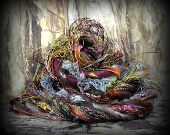 Dryad Elements 12yd 6x2 Autumn Art Yarn Bundle . Collage Fibers Wall Art Tassels Accents Gift Wrapping Tags .  Bronze Moss Sage Wine Copper