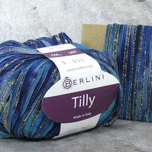 5 Yards Berlini Tilly Ribbon #3 . Blue Silver Sparkle . Mixed Media Collage Weaving Quilt Scrapbooking Junk Journal Yarn . Specialty Ribbon