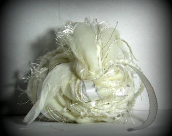 Winter Fairy Elements 18yd 9x2yds Winter White Art Yarn Bundle . Mixed Media Fiber Pack . Merino Wool Chiffon Pearls
