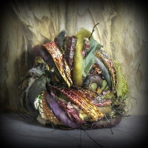 Canyon of Myths Elements 30yd 15x2 Art Yarn Bundle . Mixed Media DIY Fiber Art Craft Kit . Sari Silk Handspun Wool Sequins Luxury Yarns Pack