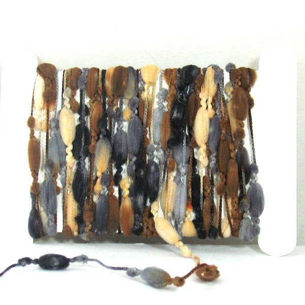 5 Yards Trendsetter Tootsie Yarn #509 . Black Gray Brown Tan , Mixed Media Collage Felting Quilting Textiles . Fiber Art Crafts