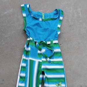 Green & Blue, Striped, Polka-Dot Size Small Jumpsuit Outfit
