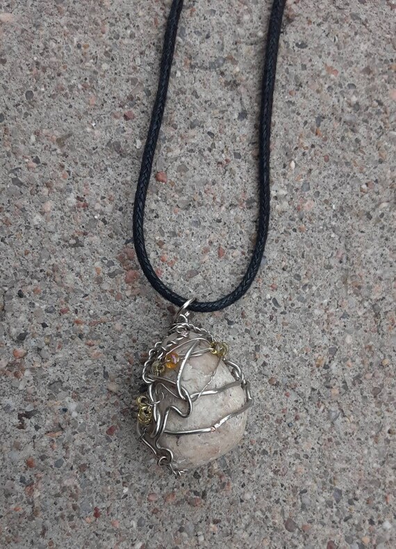 White Marble Pendant Necklace Etsy