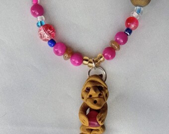 Pink Troll Pendant Beaded Necklace